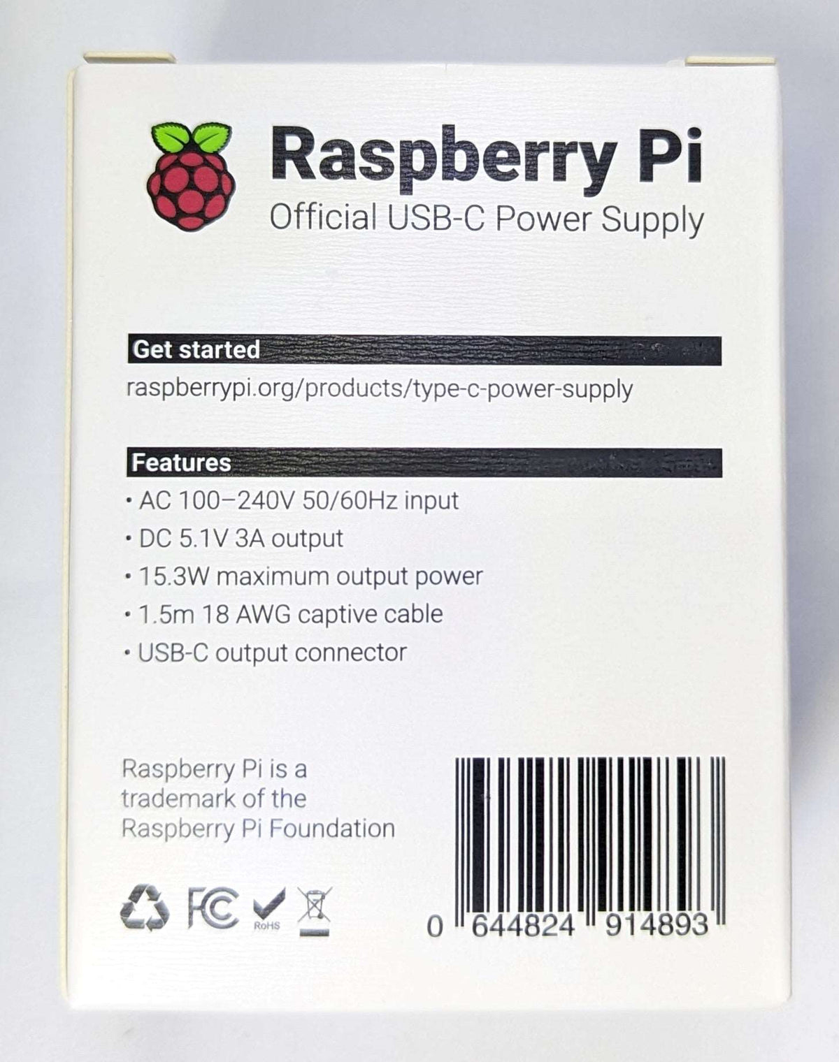 Power Supply - 5V - 15W - Raspberry Pi 4 - USB-C
